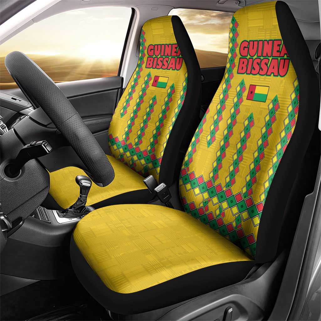 Guinea Bissau Car Seat Cover Yellow Tribal Geometric Design and National Flag - African Pride