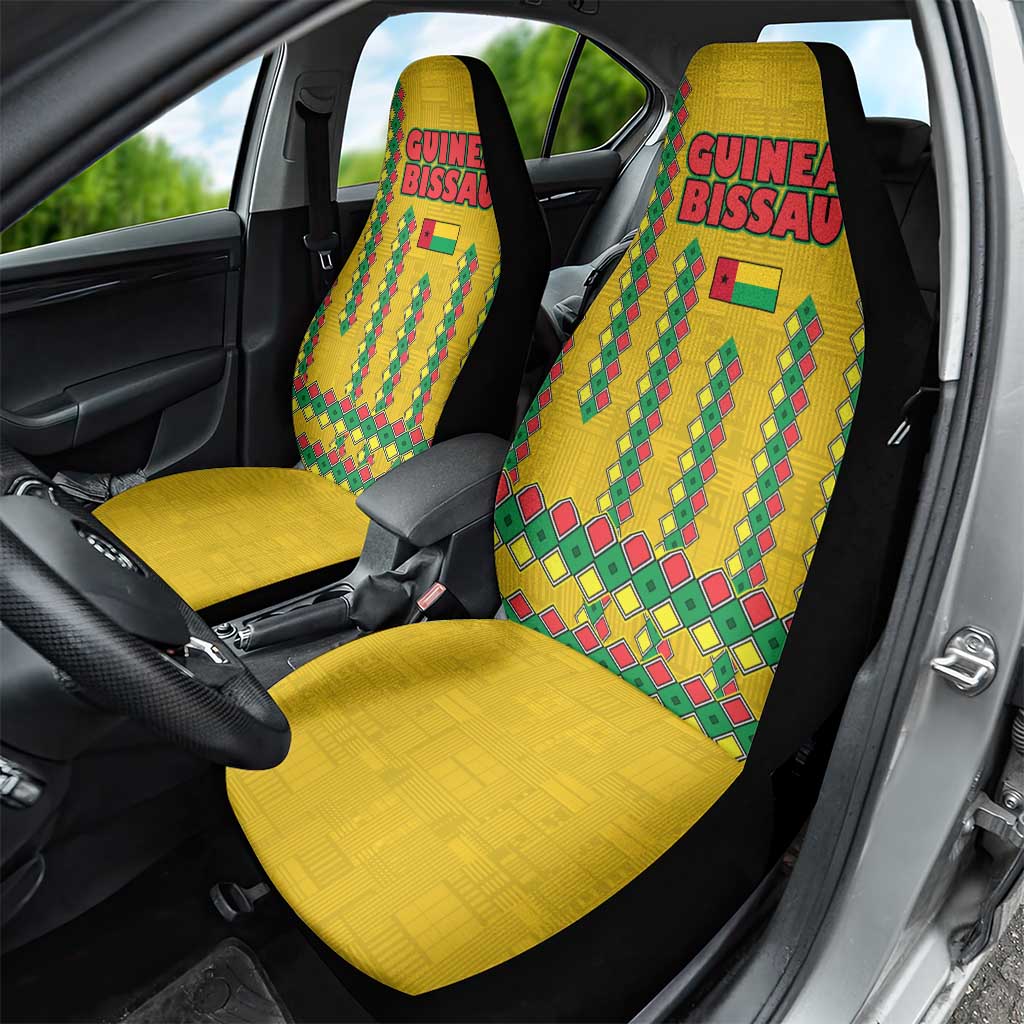 Guinea Bissau Car Seat Cover Yellow Tribal Geometric Design and National Flag - African Pride
