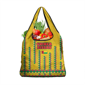 Guinea Bissau Grocery Bag Yellow Tribal Geometric Design and National Flag - African Pride