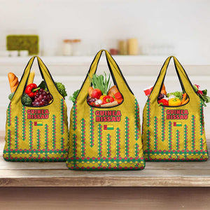 Guinea Bissau Grocery Bag Yellow Tribal Geometric Design and National Flag - African Pride