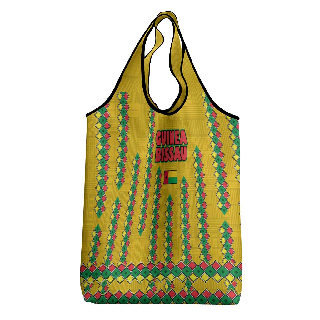 Guinea Bissau Grocery Bag Yellow Tribal Geometric Design and National Flag - African Pride
