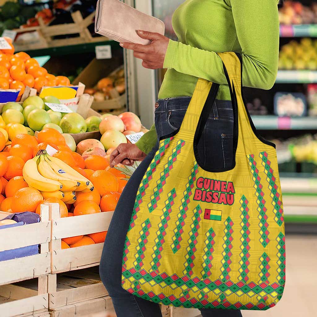 Guinea Bissau Grocery Bag Yellow Tribal Geometric Design and National Flag - African Pride
