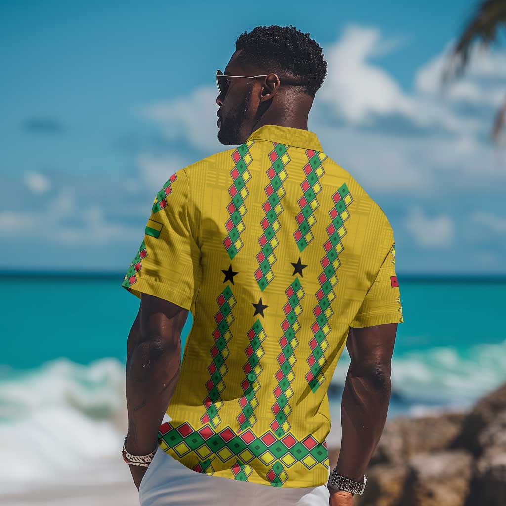 Guinea Bissau Hawaiian Shirt Yellow Tribal Geometric Design and National Flag - African Pride