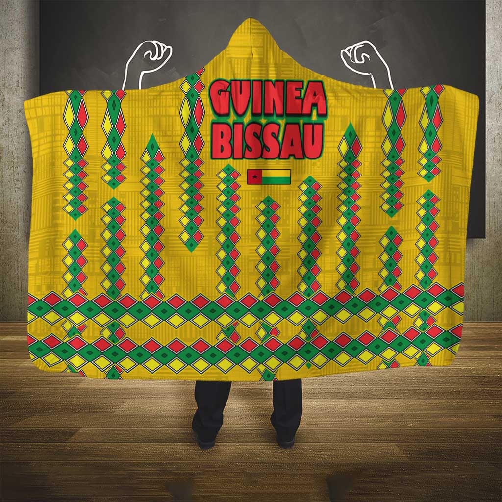 Guinea Bissau Hooded Blanket Yellow Tribal Geometric Design and National Flag - African Pride