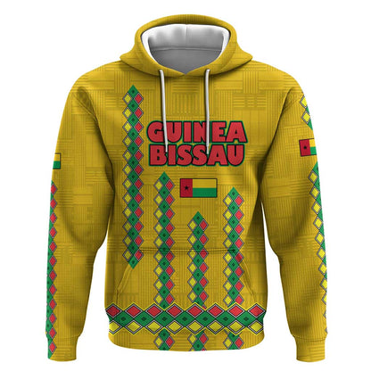 Guinea Bissau Hoodie Yellow Tribal Geometric Design and National Flag - African Pride