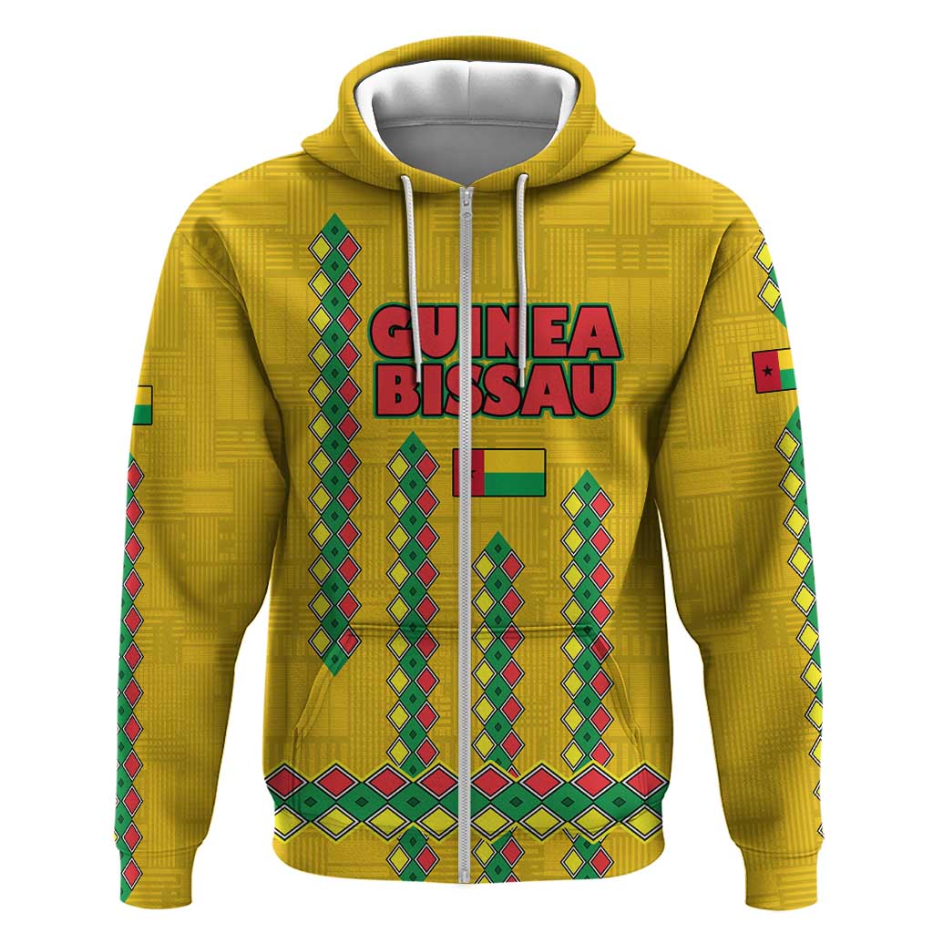 Guinea Bissau Hoodie Yellow Tribal Geometric Design and National Flag - African Pride