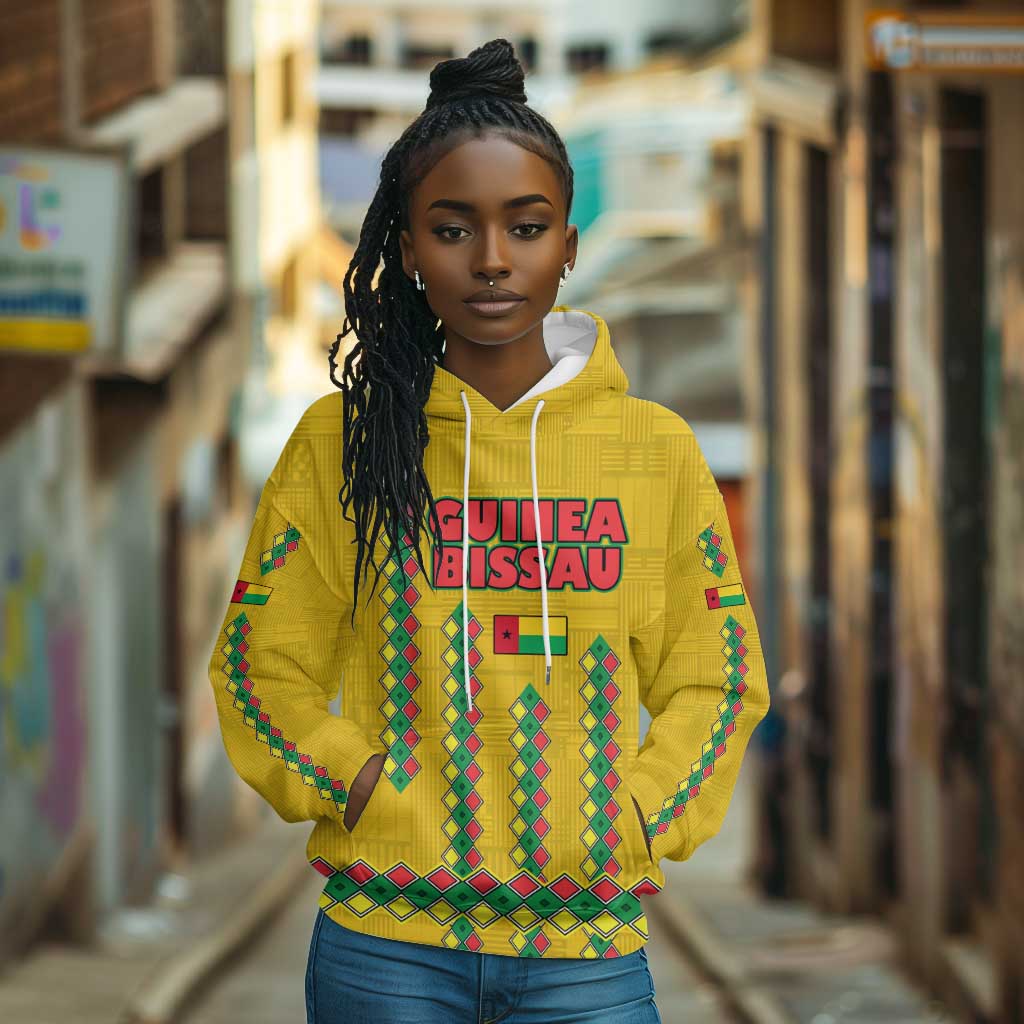 Guinea Bissau Hoodie Yellow Tribal Geometric Design and National Flag - African Pride