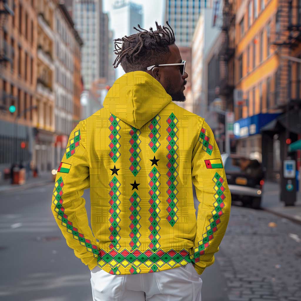 Guinea Bissau Hoodie Yellow Tribal Geometric Design and National Flag - African Pride