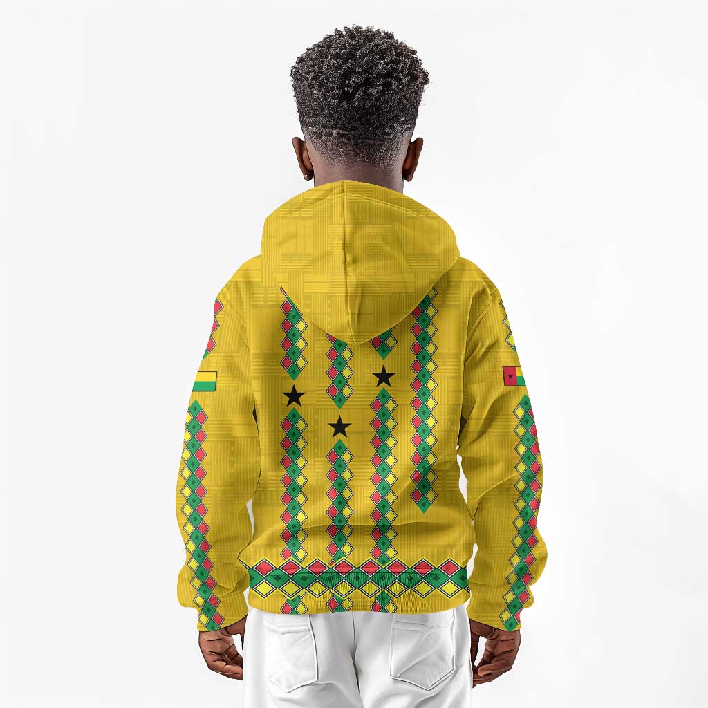 Guinea Bissau Kid Hoodie Yellow Tribal Geometric Design and National Flag - African Pride