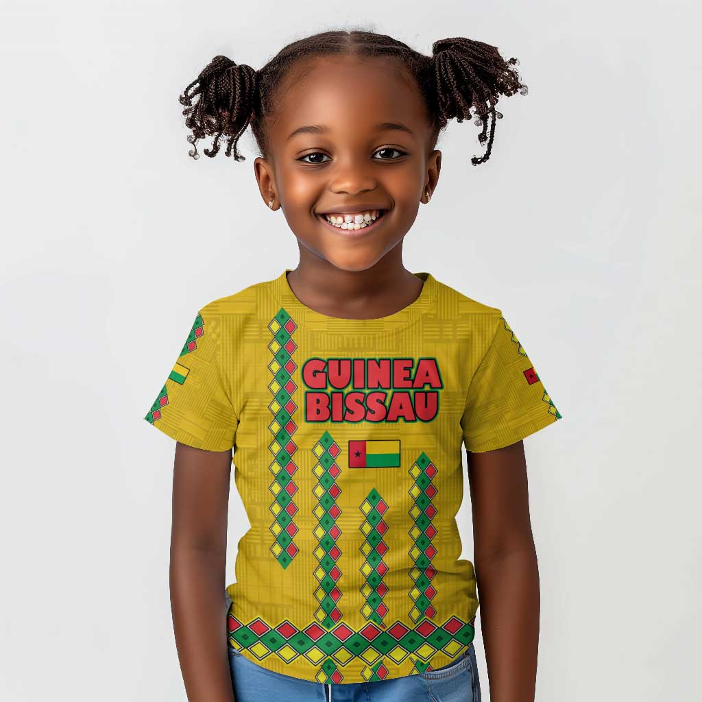 Guinea Bissau Kid T shirt Yellow Tribal Geometric Design and National Flag - African Pride