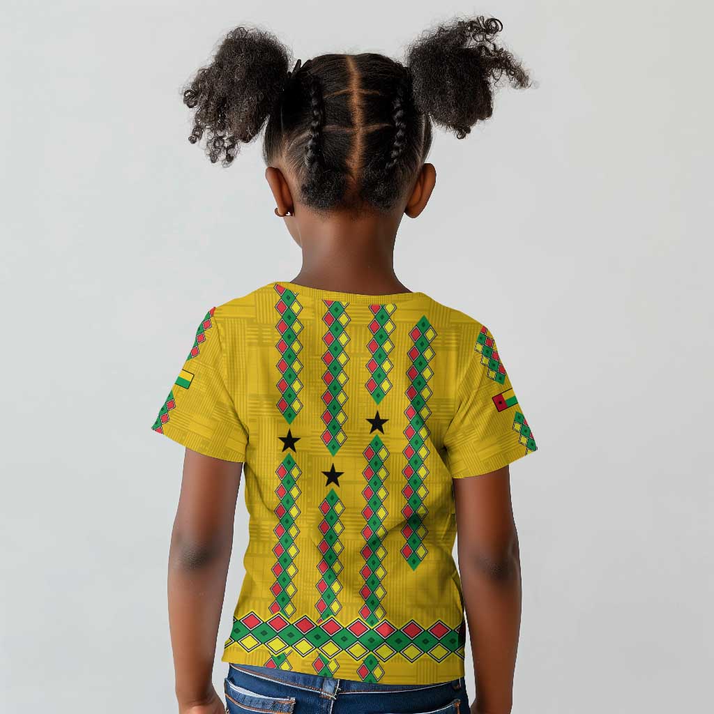 Guinea Bissau Kid T shirt Yellow Tribal Geometric Design and National Flag - African Pride