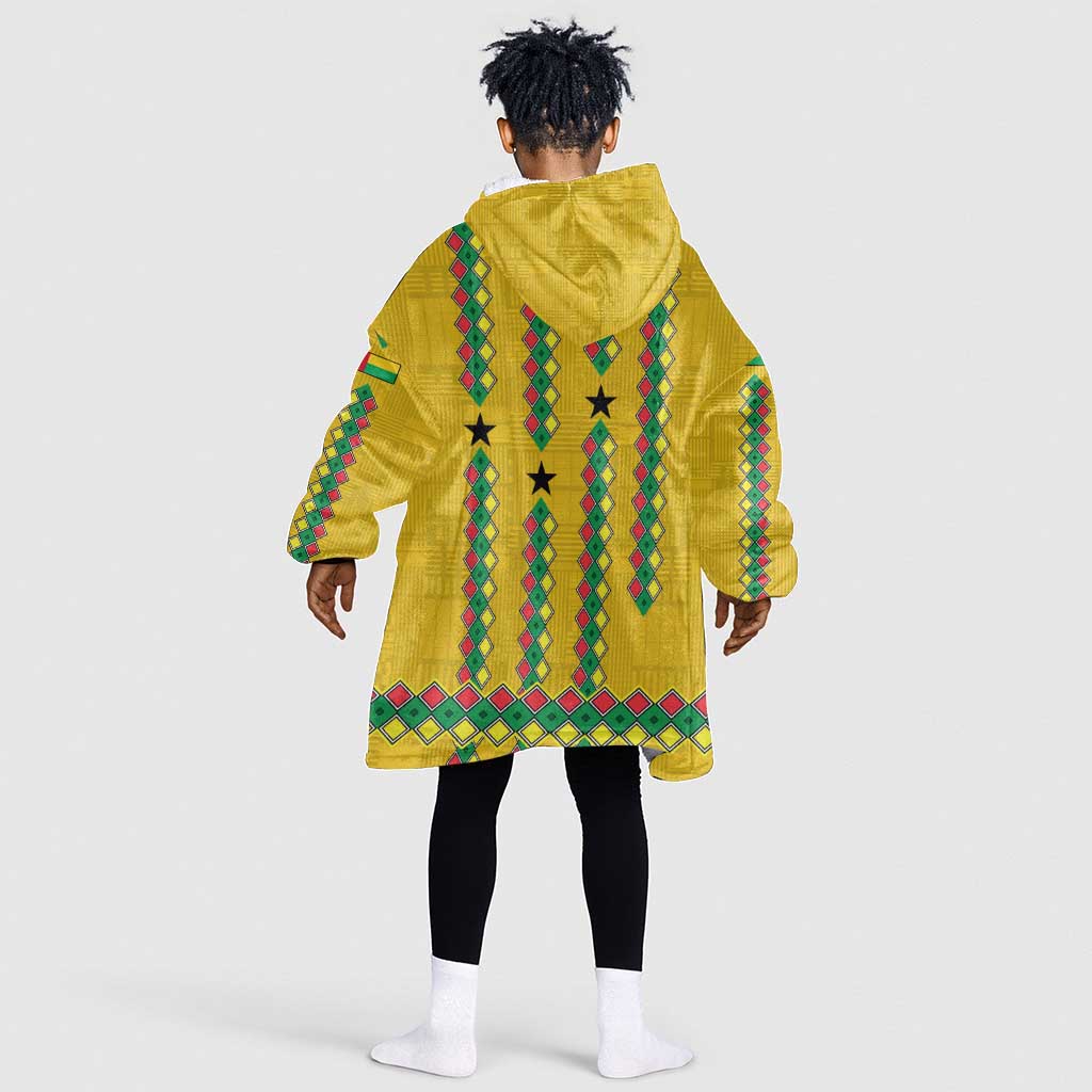 Guinea Bissau Kid Wearable Blanket Hoodie Yellow Tribal Geometric Design and National Flag - African Pride