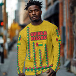 Guinea Bissau Long Sleeve Shirt Yellow Tribal Geometric Design and National Flag - African Pride