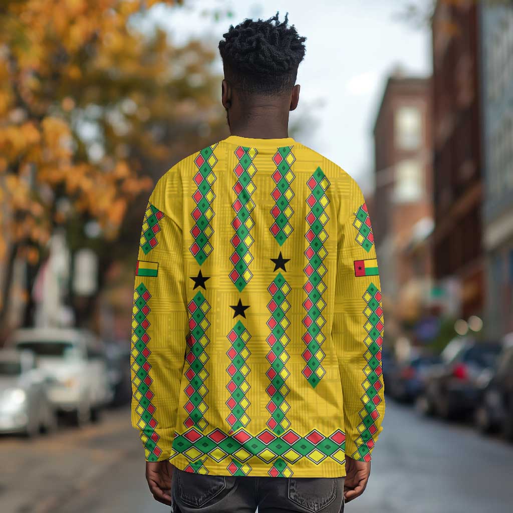 Guinea Bissau Long Sleeve Shirt Yellow Tribal Geometric Design and National Flag - African Pride