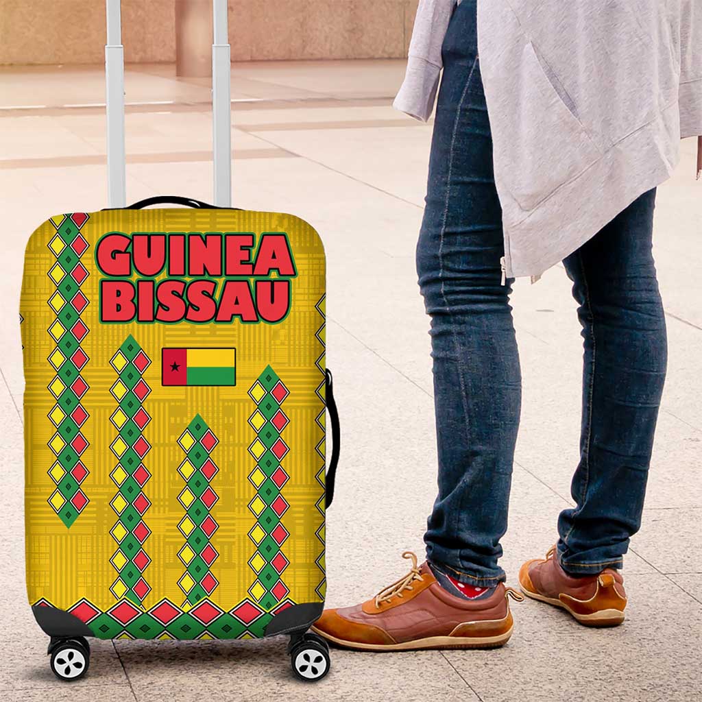 Guinea Bissau Luggage Cover Yellow Tribal Geometric Design and National Flag - African Pride