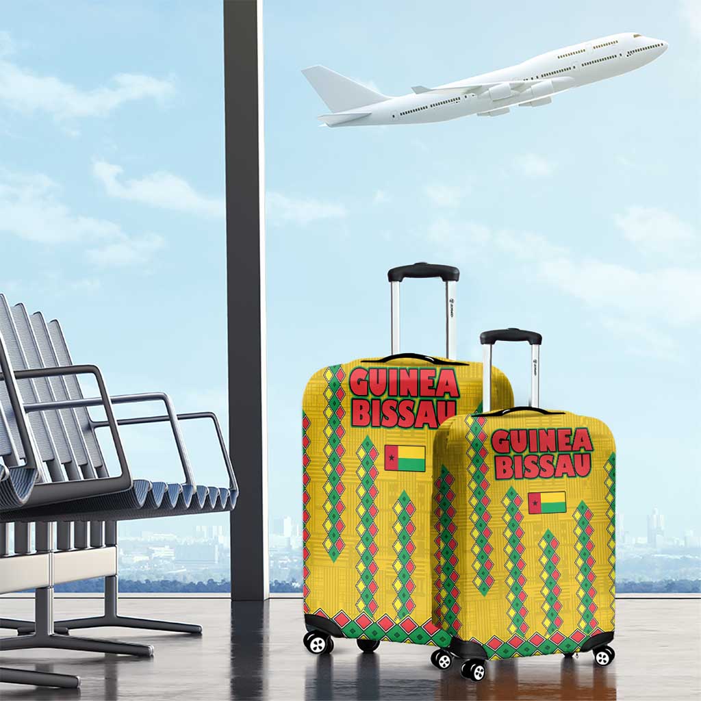 Guinea Bissau Luggage Cover Yellow Tribal Geometric Design and National Flag - African Pride