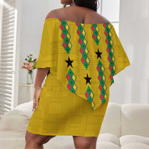 Guinea Bissau Off Shoulder Short Dress Yellow Tribal Geometric Design and National Flag - African Pride