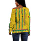 Guinea Bissau Off Shoulder Sweater Yellow Tribal Geometric Design and National Flag - African Pride