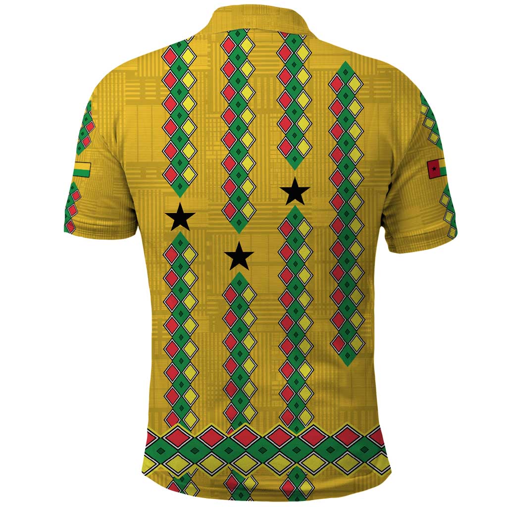 Guinea Bissau Polo Shirt Yellow Tribal Geometric Design and National Flag - African Pride