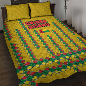 Guinea Bissau Quilt Bed Set Yellow Tribal Geometric Design and National Flag - African Pride