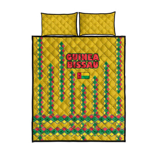 Guinea Bissau Quilt Bed Set Yellow Tribal Geometric Design and National Flag - African Pride