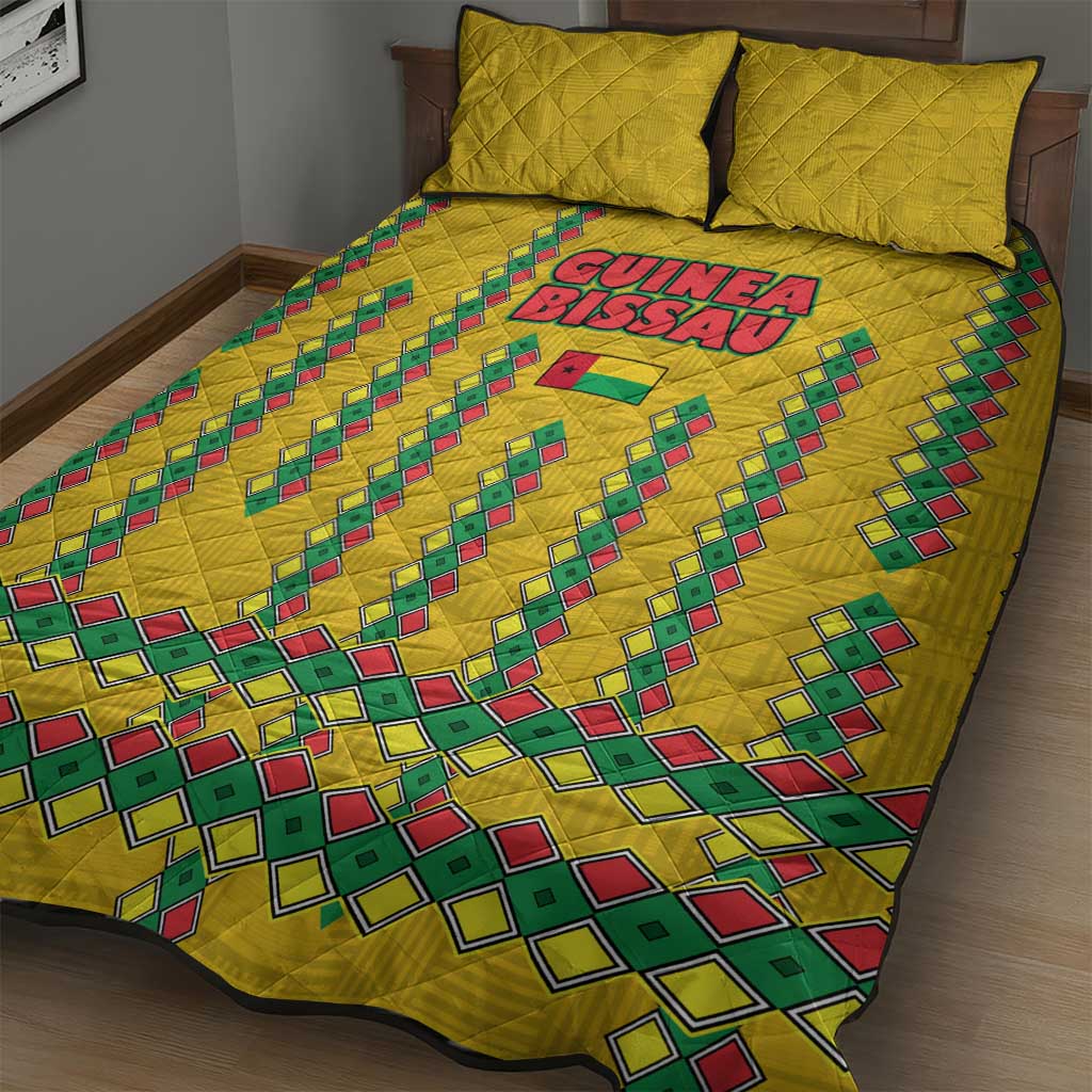 Guinea Bissau Quilt Bed Set Yellow Tribal Geometric Design and National Flag - African Pride
