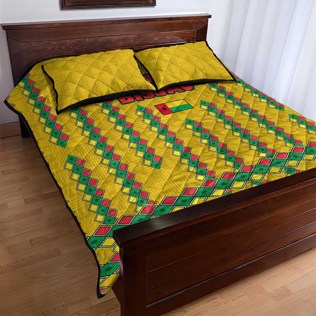 Guinea Bissau Quilt Bed Set Yellow Tribal Geometric Design and National Flag - African Pride