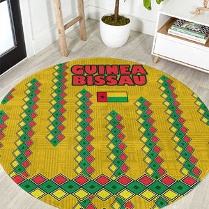 Guinea Bissau Round Carpet Yellow Tribal Geometric Design and National Flag - African Pride