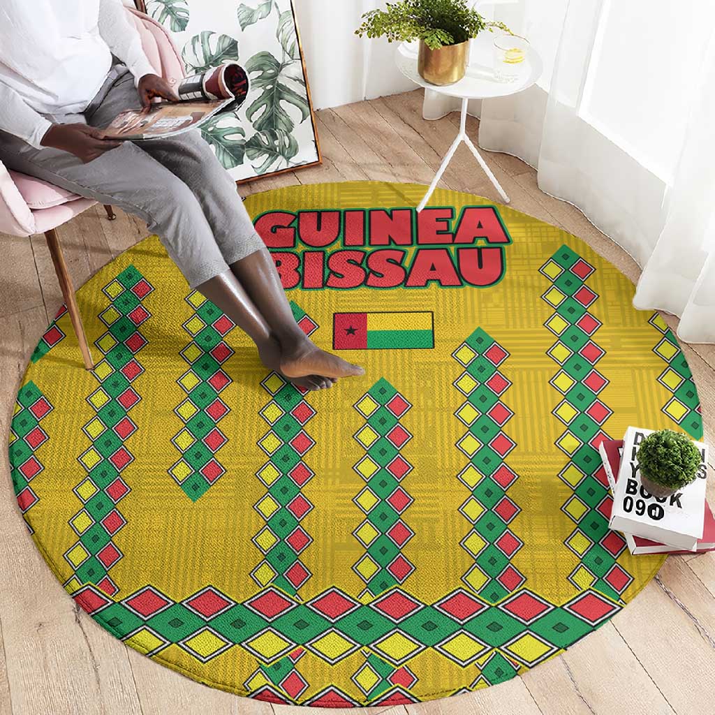Guinea Bissau Round Carpet Yellow Tribal Geometric Design and National Flag - African Pride