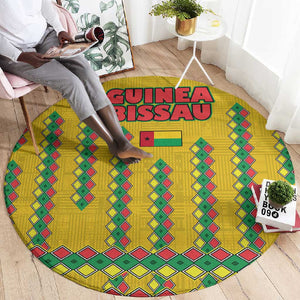Guinea Bissau Round Carpet Yellow Tribal Geometric Design and National Flag - African Pride
