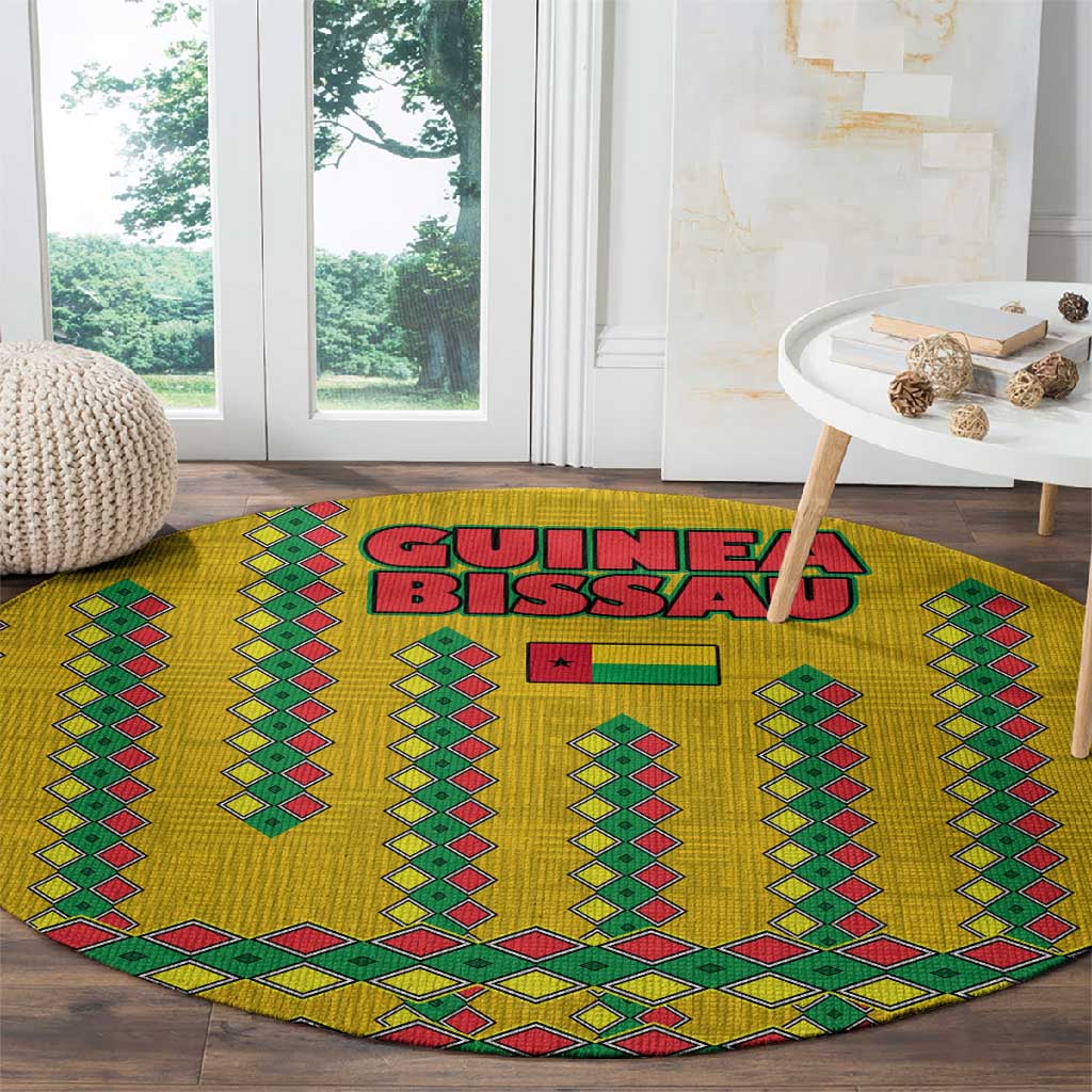 Guinea Bissau Round Carpet Yellow Tribal Geometric Design and National Flag - African Pride