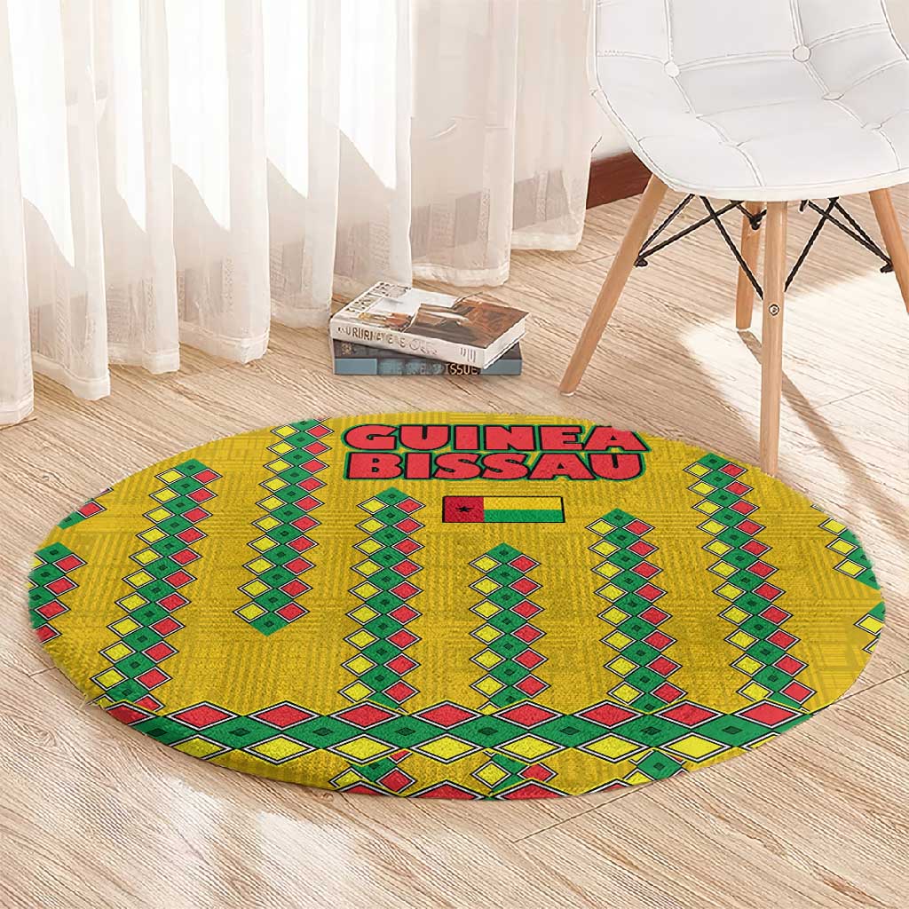 Guinea Bissau Round Carpet Yellow Tribal Geometric Design and National Flag - African Pride