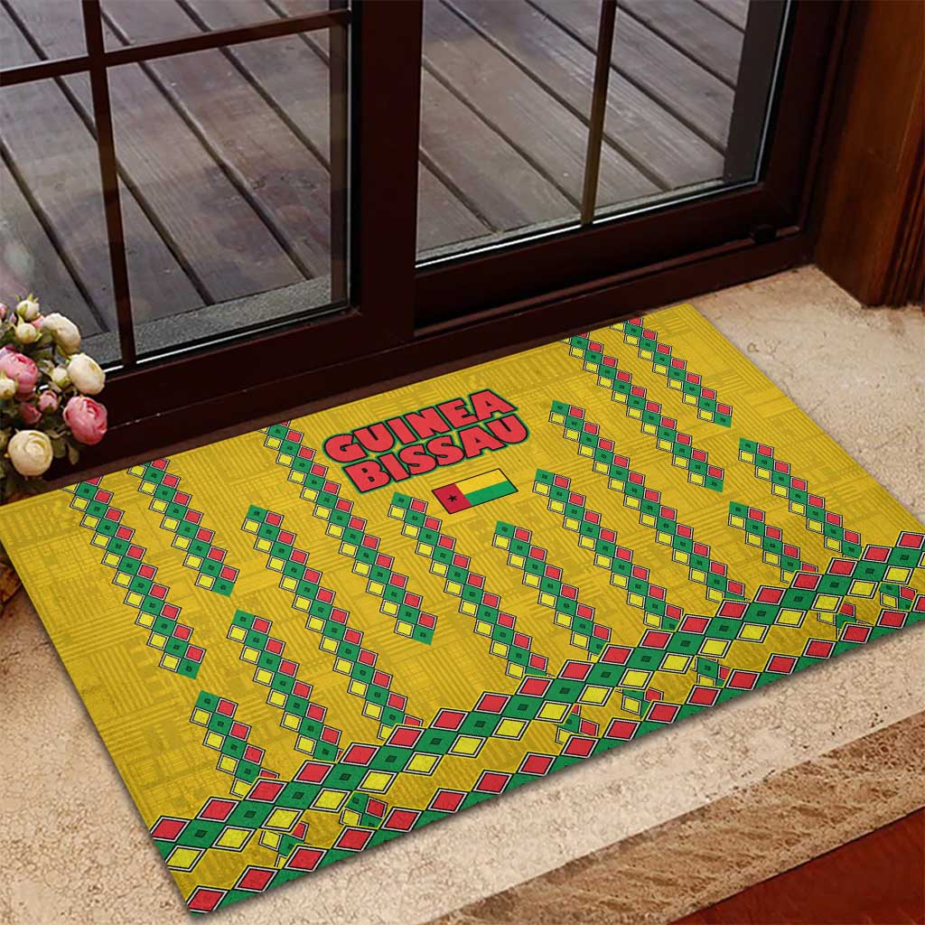 Guinea Bissau Rubber Doormat Yellow Tribal Geometric Design and National Flag - African Pride