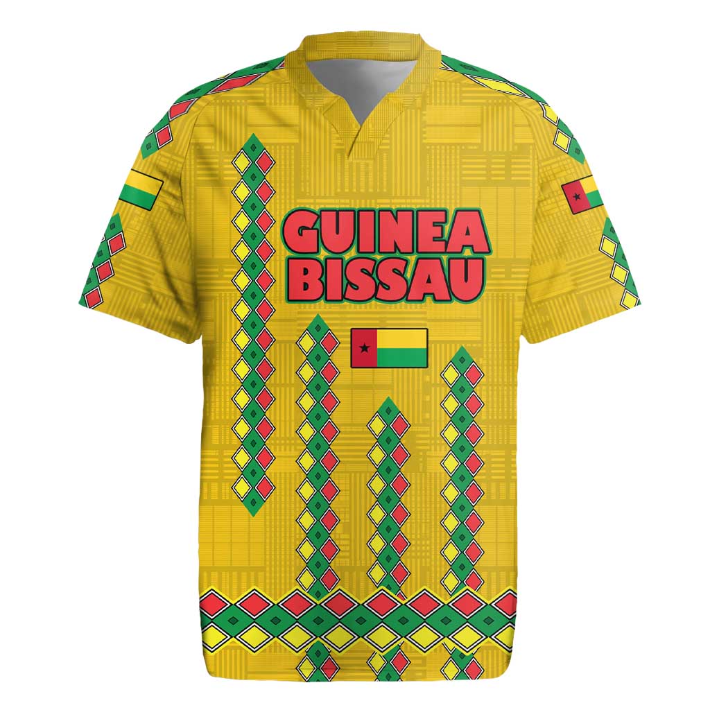 Guinea Bissau Rugby Jersey Yellow Tribal Geometric Design and National Flag - African Pride