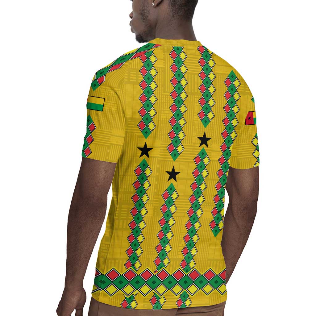 Guinea Bissau Rugby Jersey Yellow Tribal Geometric Design and National Flag - African Pride