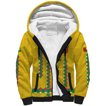 Guinea Bissau Sherpa Hoodie Yellow Tribal Geometric Design and National Flag - African Pride