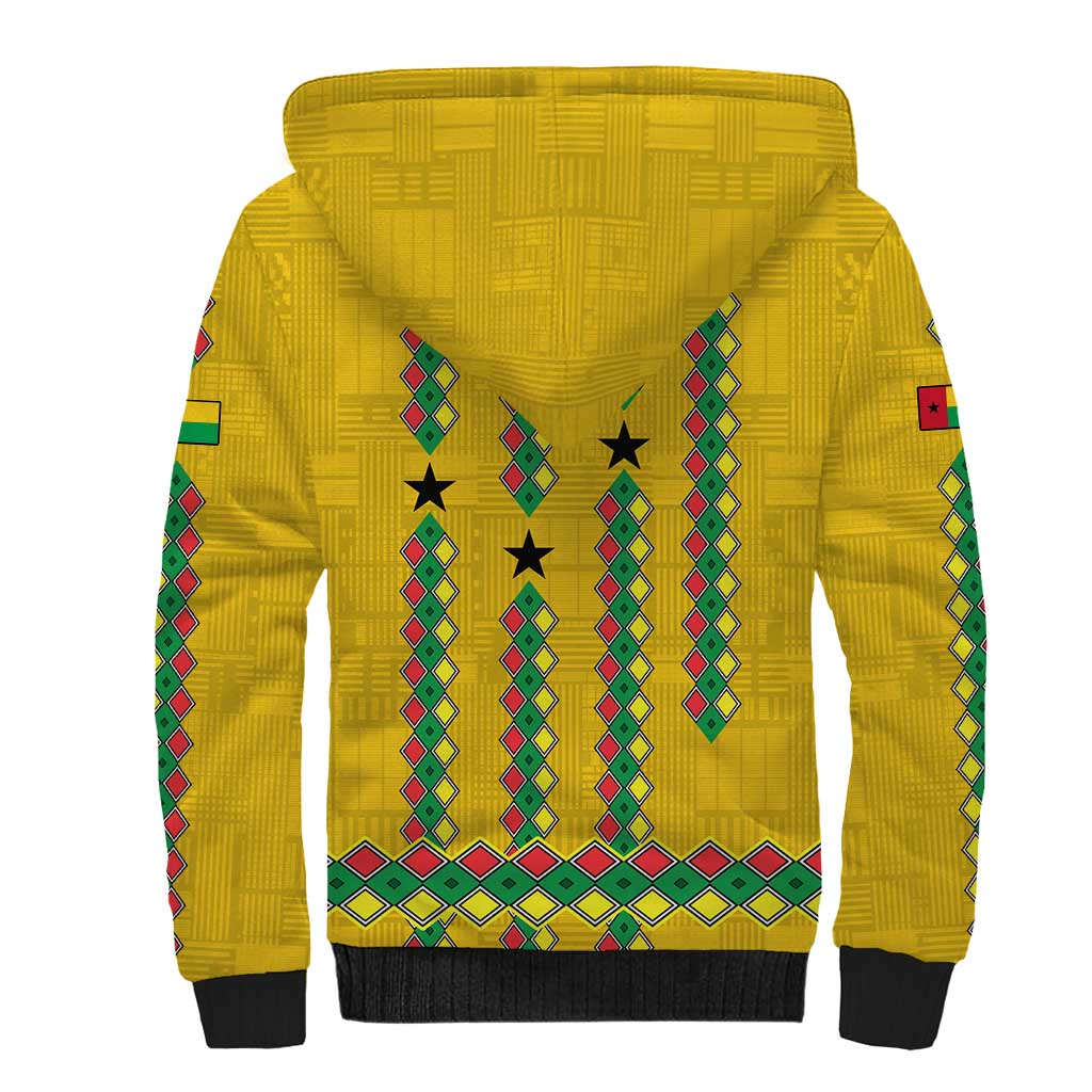 Guinea Bissau Sherpa Hoodie Yellow Tribal Geometric Design and National Flag - African Pride