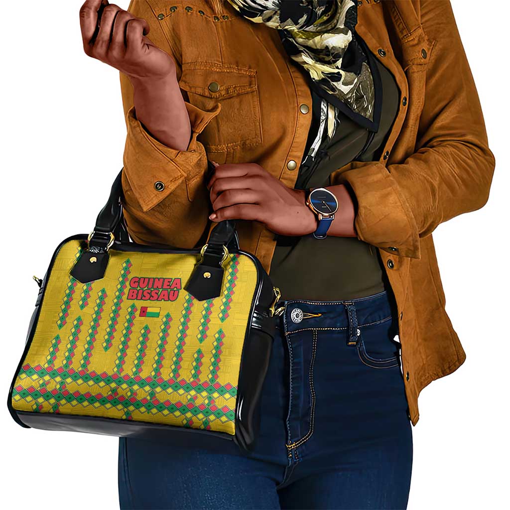 Guinea Bissau Shoulder Handbag Yellow Tribal Geometric Design and National Flag - African Pride