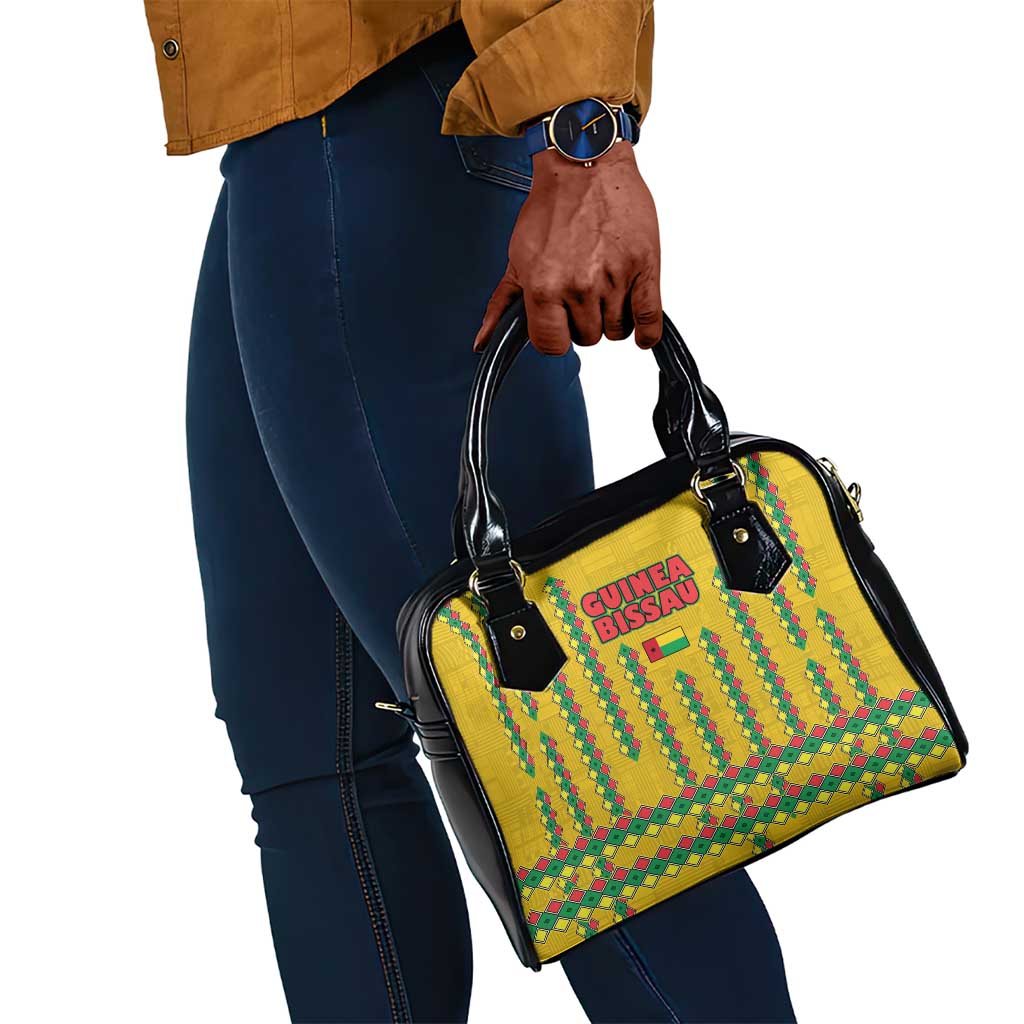 Guinea Bissau Shoulder Handbag Yellow Tribal Geometric Design and National Flag - African Pride