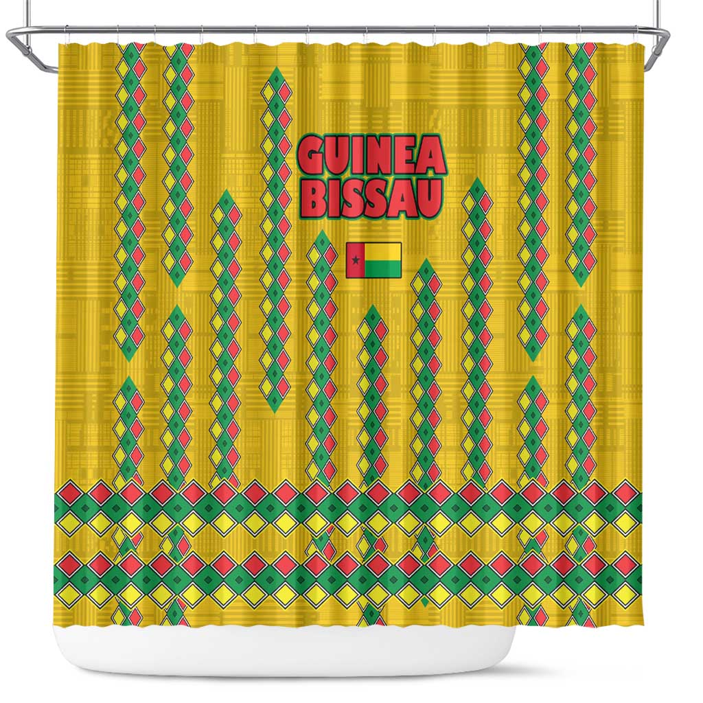 Guinea Bissau Shower Curtain Yellow Tribal Geometric Design and National Flag - African Pride