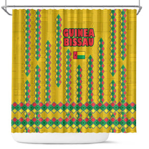 Guinea Bissau Shower Curtain Yellow Tribal Geometric Design and National Flag - African Pride