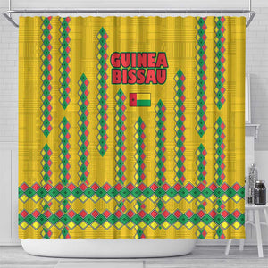 Guinea Bissau Shower Curtain Yellow Tribal Geometric Design and National Flag - African Pride