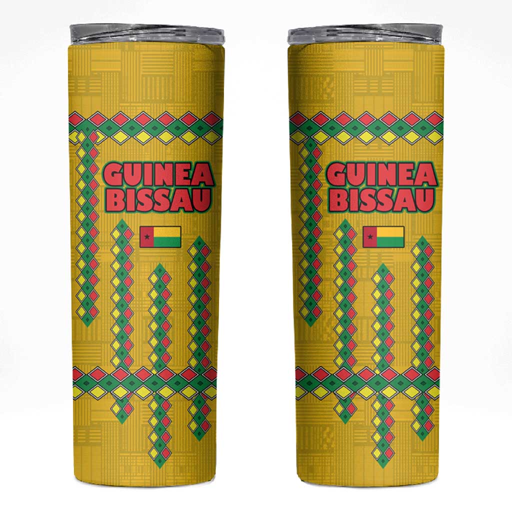 Guinea Bissau Skinny Tumbler Yellow Tribal Geometric Design and National Flag - African Pride