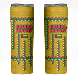 Guinea Bissau Skinny Tumbler Yellow Tribal Geometric Design and National Flag - African Pride