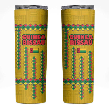 Guinea Bissau Skinny Tumbler Yellow Tribal Geometric Design and National Flag - African Pride