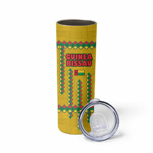 Guinea Bissau Skinny Tumbler Yellow Tribal Geometric Design and National Flag - African Pride