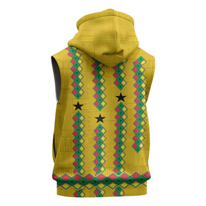 Guinea Bissau Sleeveless Zip Hoodie Yellow Tribal Geometric Design and National Flag - African Pride