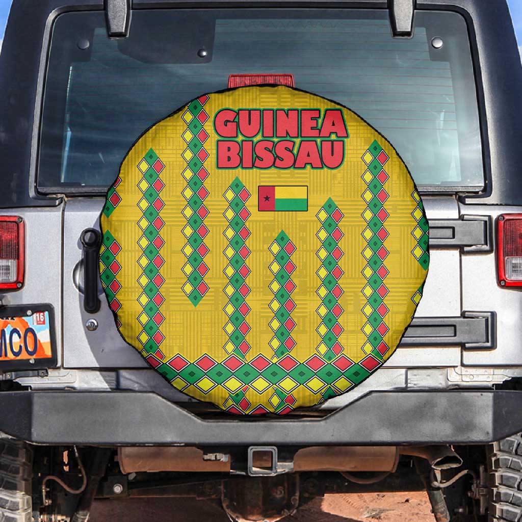 Guinea Bissau Spare Tire Cover Yellow Tribal Geometric Design and National Flag - African Pride