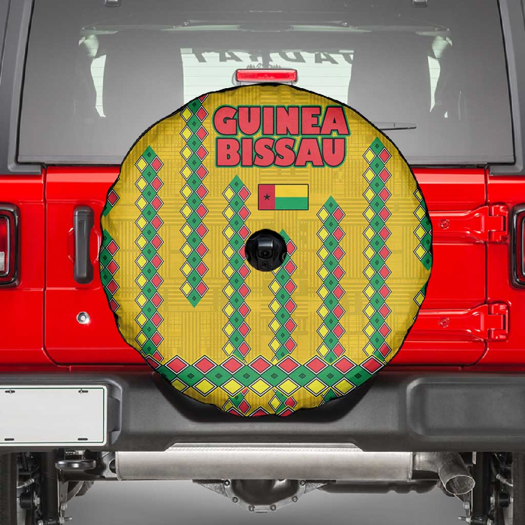 Guinea Bissau Spare Tire Cover Yellow Tribal Geometric Design and National Flag - African Pride