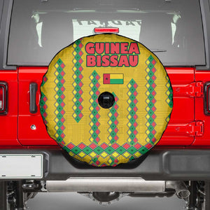 Guinea Bissau Spare Tire Cover Yellow Tribal Geometric Design and National Flag - African Pride